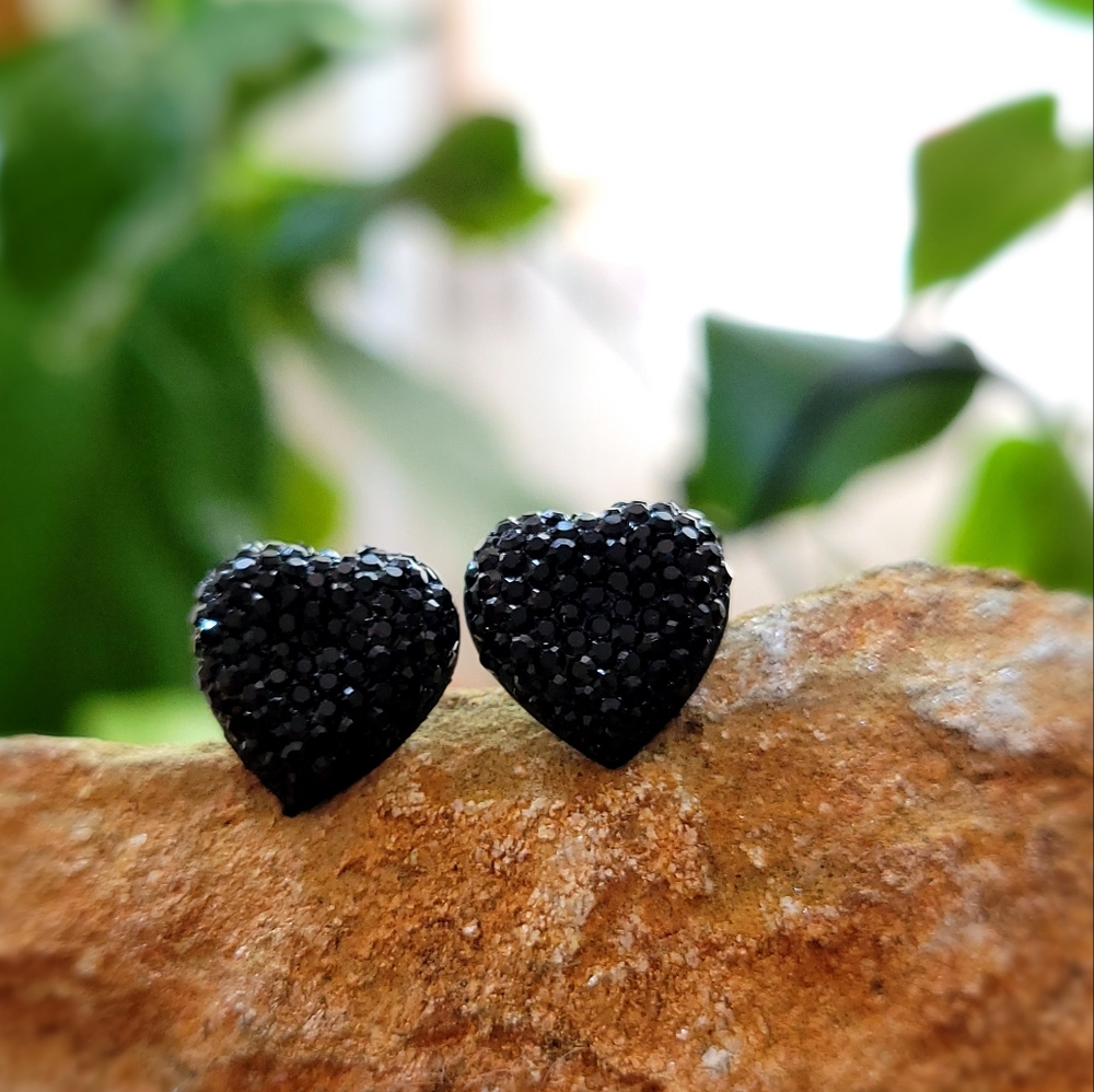 Black Heart Faux Druzzy Stud Earrings Fashion Jewelry